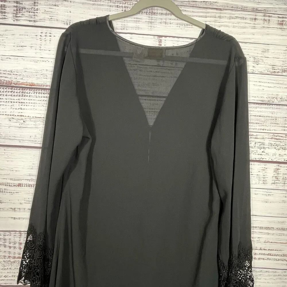 Vtg Victoria’s Secret Gold Label Robe M/L Black Long Lace Sheer Whimsy Goth